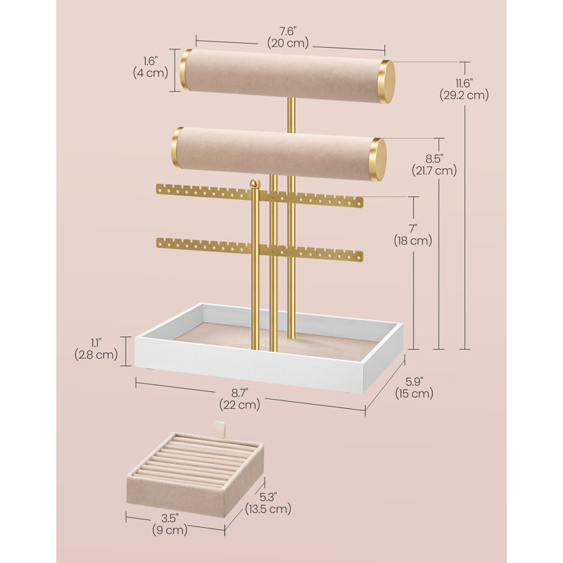 Jewellery Stand +, Tan/Gold