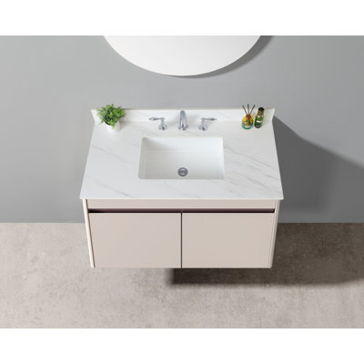 Comptoir de meuble-lavabo en marbre 31 po, comptoir blanc avec trous de robinet pré-percés, comptoir de salle de bain avec lavabo central rectangulaire encastré et dosseret de 4 po de hauteur, Bianco Carrara Venato