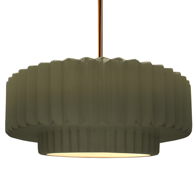 Luminaire suspendu 1 lumière Meydan, H 6 po x l 16,25 po x P 16,25 po, Vert mat, Laiton brossé