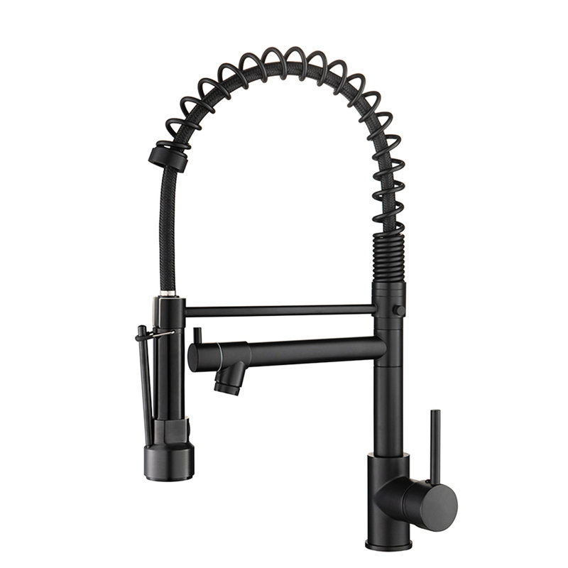 Commercial Black Kitchen Tap With Pull Down , Single Handle, Leak- Guarantee, Finish, Multi-Functional Water Spray, Effortless Installation Method Faucet Lever Control, Brass, To Spots, Flexible