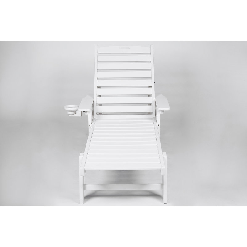 Outdoor Lounge Chair With Wood Texture, Oversized Chaise Lounge With Adjustable Backrest, Wheels, And Cup Holder For Poolside And Patio Relaxation