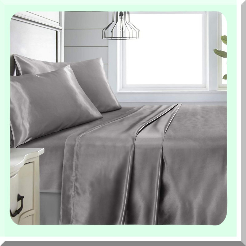 Luxury Silky Grey Queen Bedding Set - 4 Piece Deep Pocket Sheets, Wrinkle & Stain Resistant, Fade Proof, Includes Fitted Sheet, Flat Sheet, 2 Pillowcases