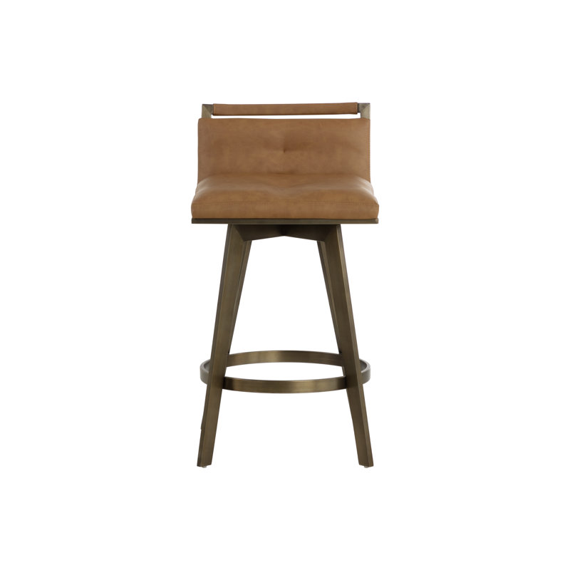 Arizona Swivel Upholstered Stool with Metal Frame, Counter Stool (26" Seat Height), Stainless Steel, Brown