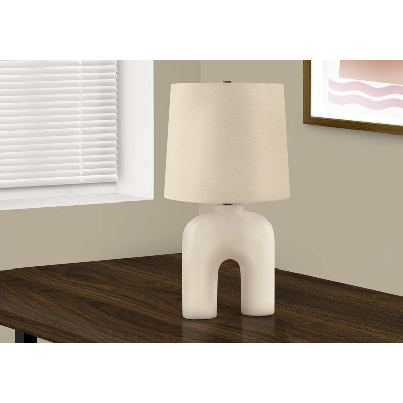 Lighting, H 25 po, lampe de table, résine crème, abat-jour beige, moderne
