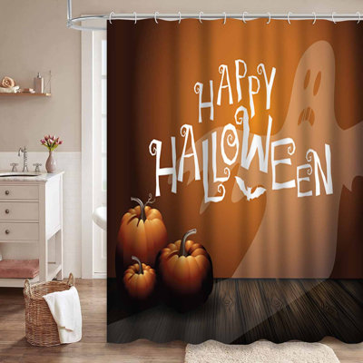 Happy Halloween Pumpkins Black Shower Curtain with 12 Hooks