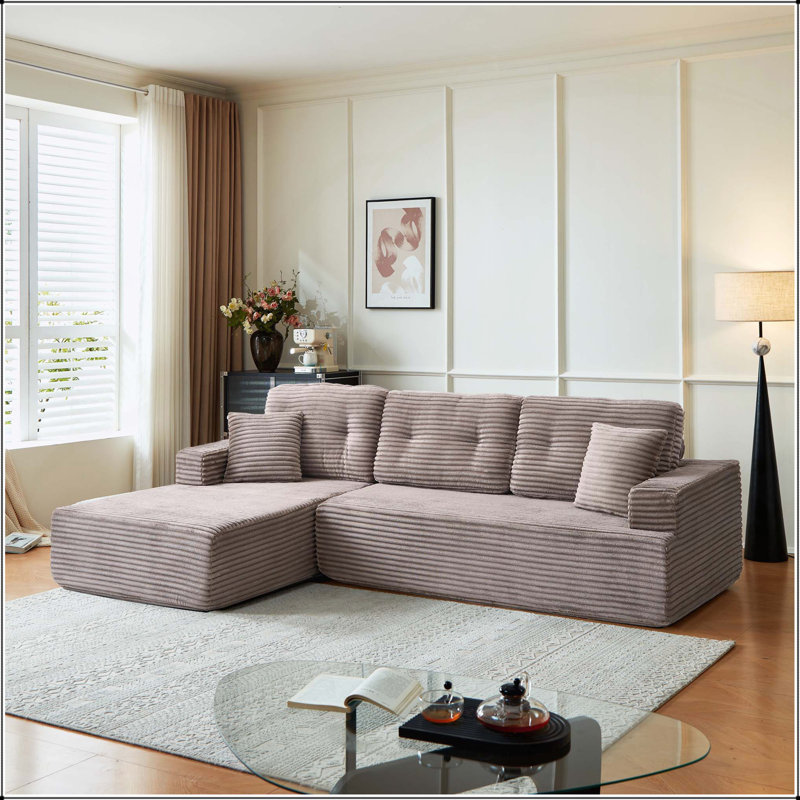 Méridienne droite, canapé modulaire en forme de L, canapé en velours côtelé minimaliste moderne, se déplie en un lit, confortable et peu encombrant