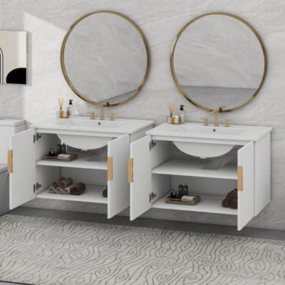 Meuble-lavabo de 60 po avec lavabo en céramique et 3 trous