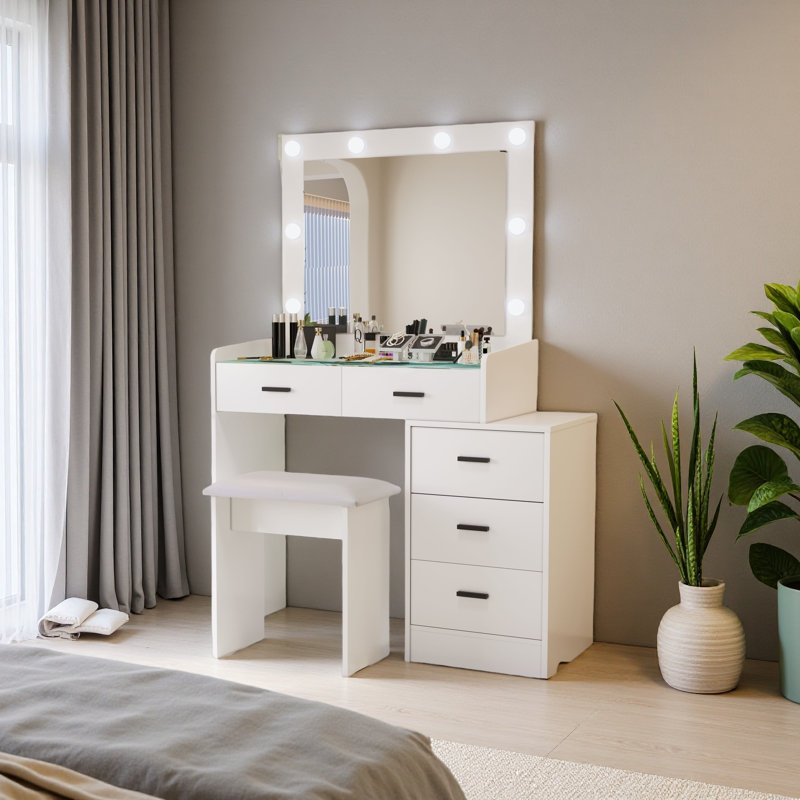 White Color Adjustable Dressing Table With 4 Drawers