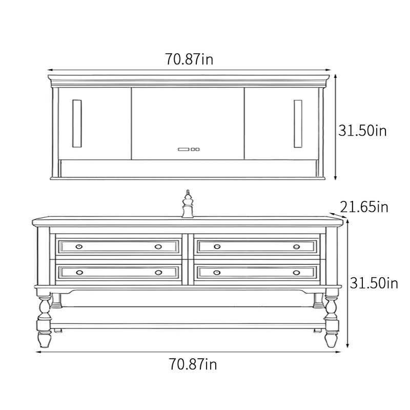 Armoire de salle de bain américaine rétro, H 31,5 po x l 70,87 po x P 21,65 po, Beige