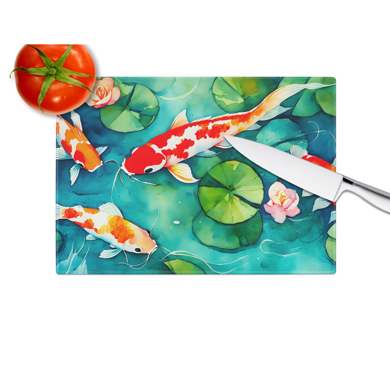Koi Fish Glass Cutting Board Large