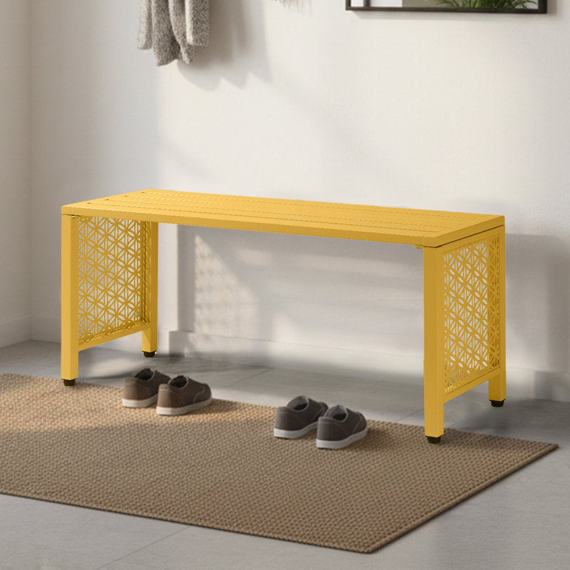 Banc de patio en métal 39,3 pouces, Jaune