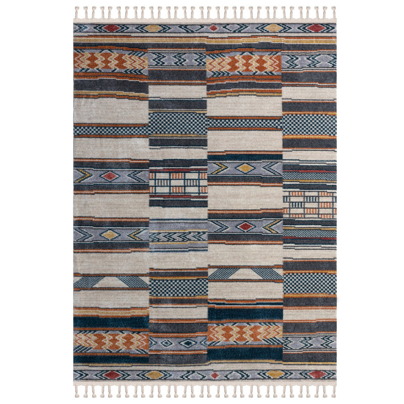 Tapis marocain en polyester noué à la main couleur crème Avalbane, Rectangle 2 pi 7 po x 4 pi 11 po