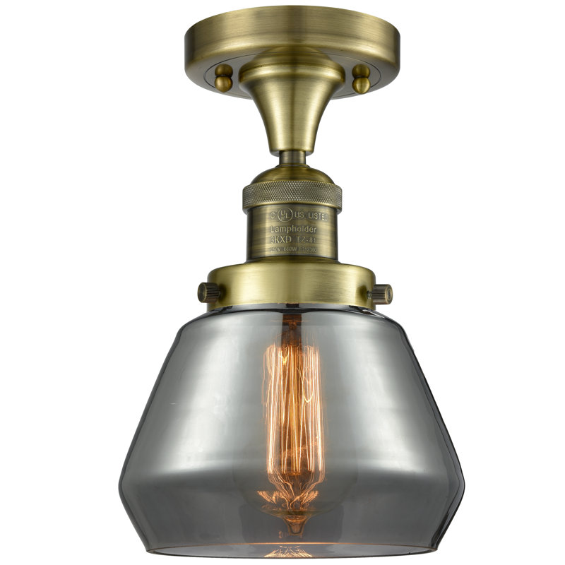 Plafonnier semi-encastré style école simple 6,75 po Argueta, Laiton antique, Plaqué couleur fumée, Ampoule DEL 6 watts Vinage