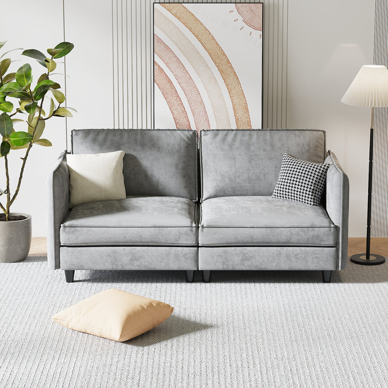 74.27" Wide Chenille Oversized Loveseat with Side Pocket, Gray