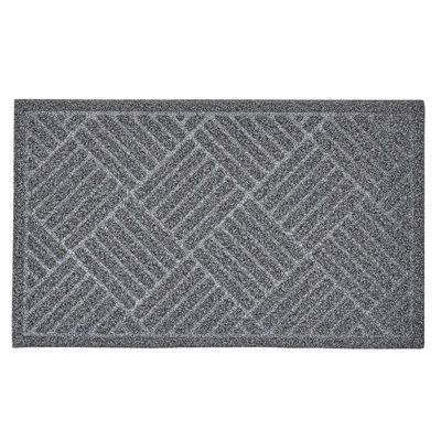  Paillasson antidérapant pour l'entrée, intérieur extérieur, robuste, imperméable, facile à nettoyer, tapis à profil bas pour l'entrée, le garage, le patio, les espaces très passants, la fibre de verre grise hachurée, 18 po x 30 po