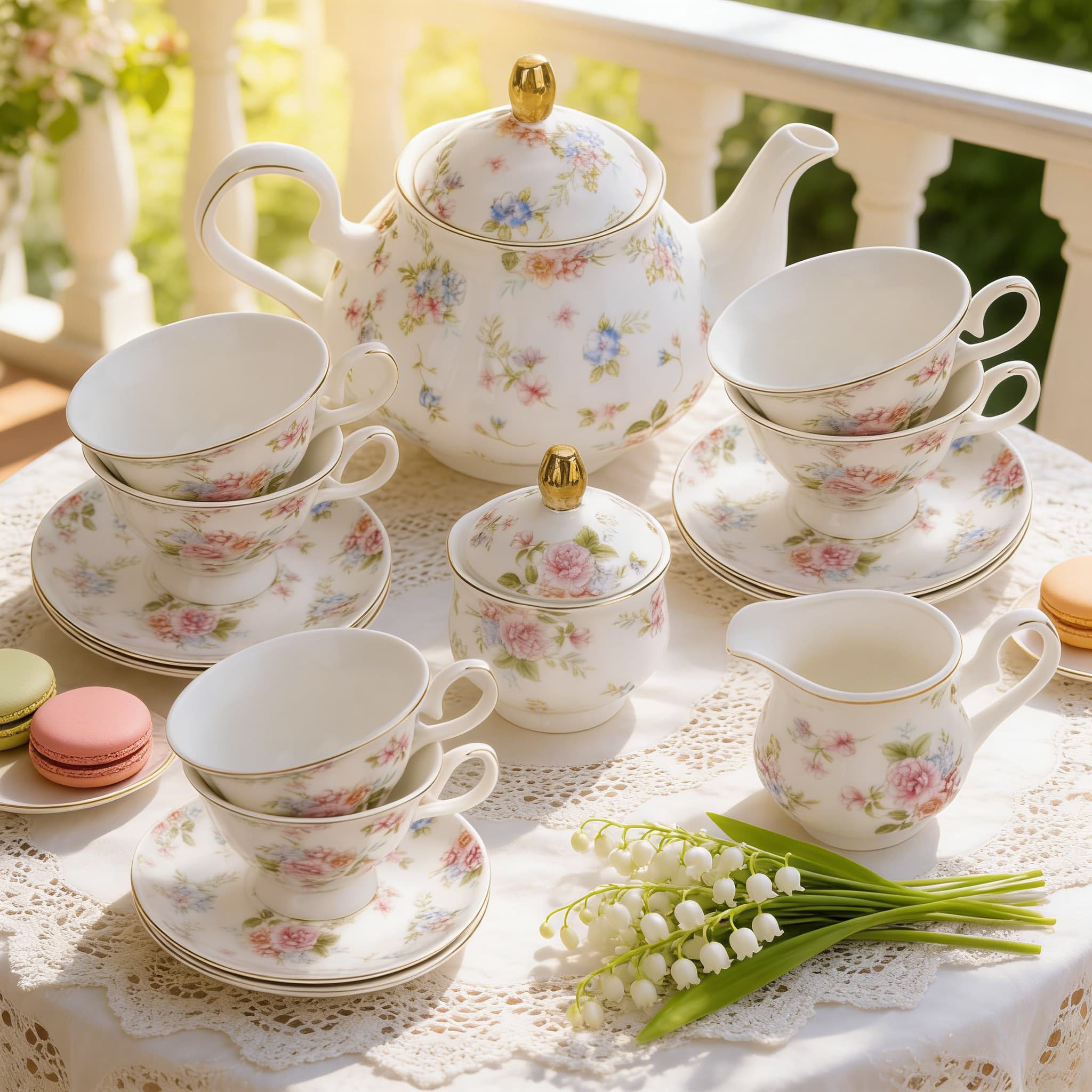 Red Barrel Studio® 21-Piece Floral Porcelain Tea Set With Gold Trim ...
