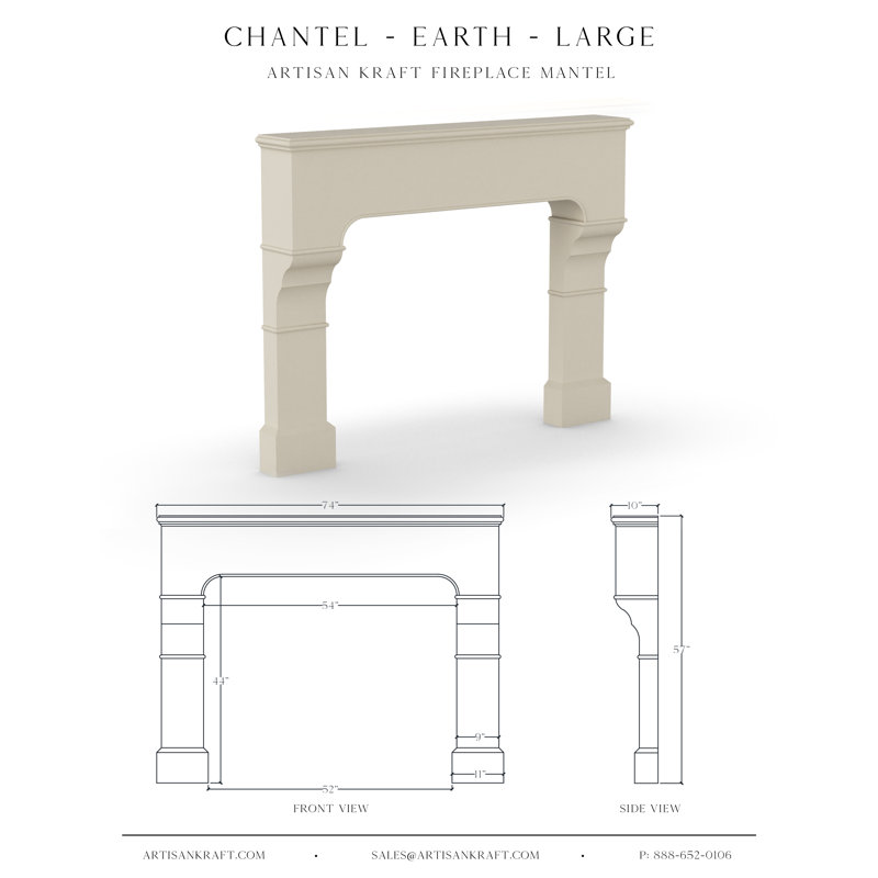 Pourtour de cheminée en pierre Chantel, H 57 po x l 74 po x P 10 po, Terre