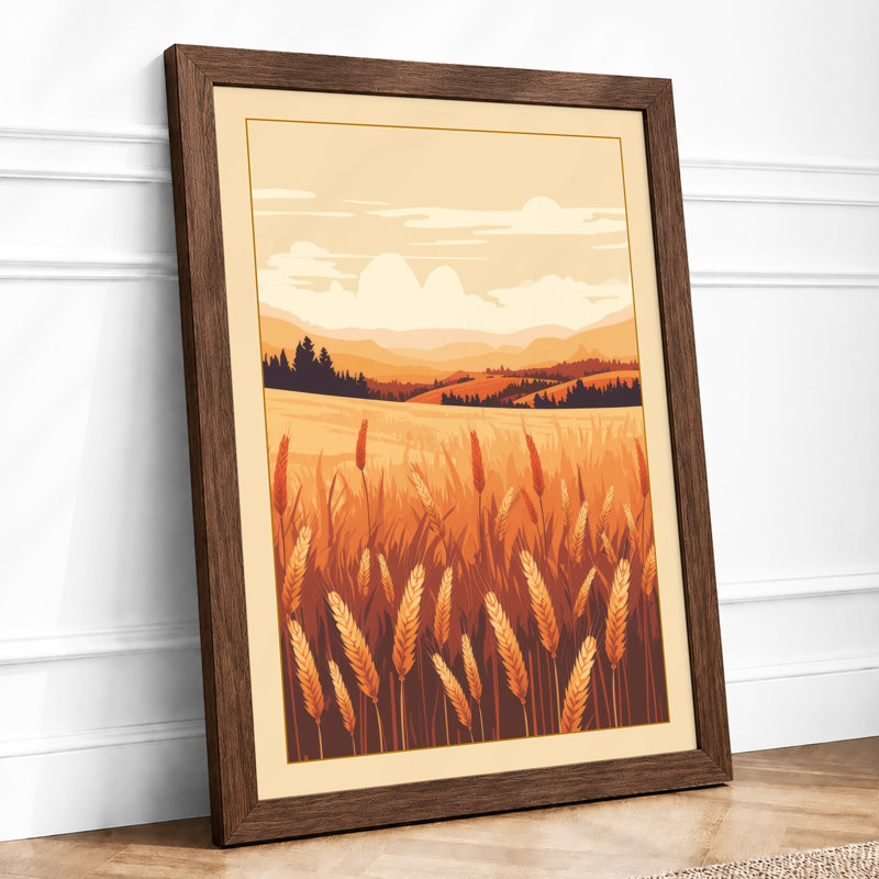Golden Wheat At Dusk Rustic - Print, Walnut, A4 - 29.7 x 21.0 cm