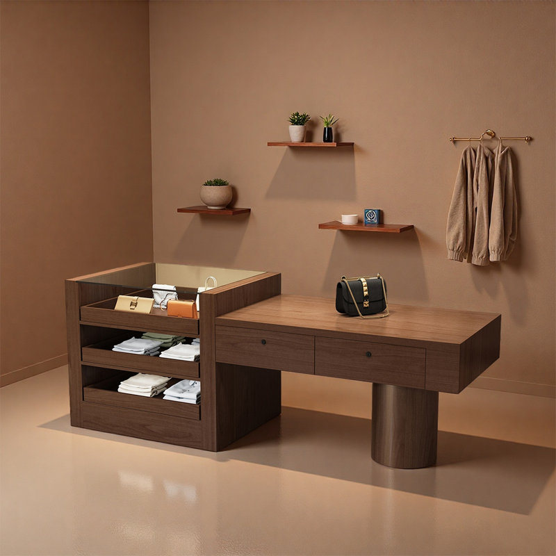 Vitrine à panneau haute densité, Noyer, H 35,43 po x l 86,61 po x P 23,62 po