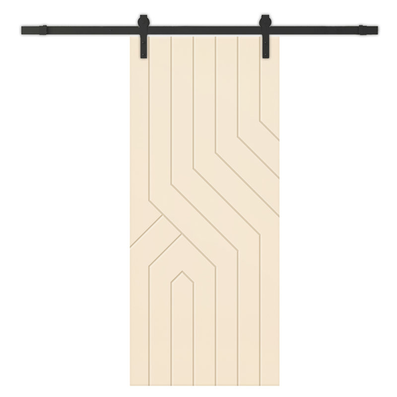 Porte de grange à panneaux en métal avec trousse de quincaillerie d'installation, 36 po x 96 po, Beige, Noir mat