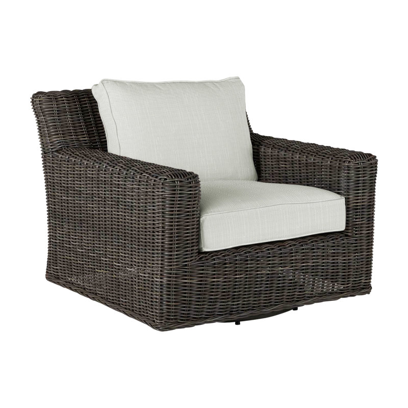 Fauteuil rotatif tissé rustique sans haut-parleur noir Noyer, Pas de soudure, Noir noyer, Sunbrella® argent Verona