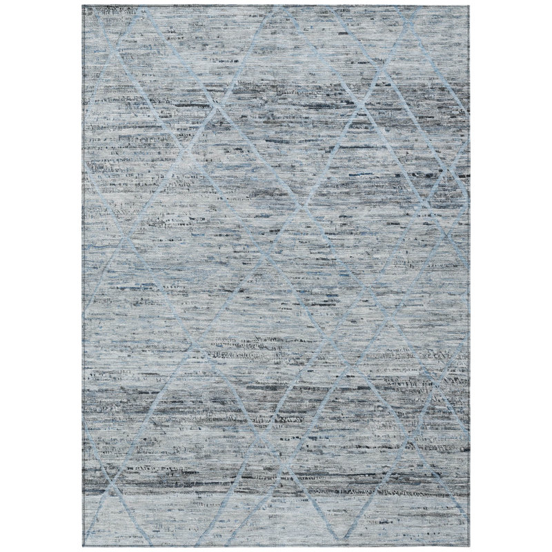Flamara Blue Washable Indoor-Outdoor Rug - LOOMLAN, 8' x 10'