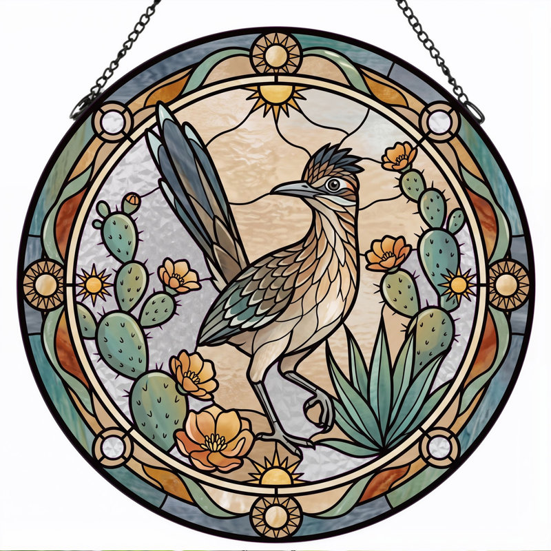 Stained Glass Stained Glass Window Panel，7.8H, 7.8"H