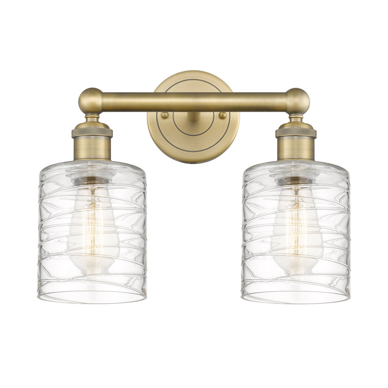 2 - Light Dimmable Vanity Light, Deco Swirl, Brushed Brass