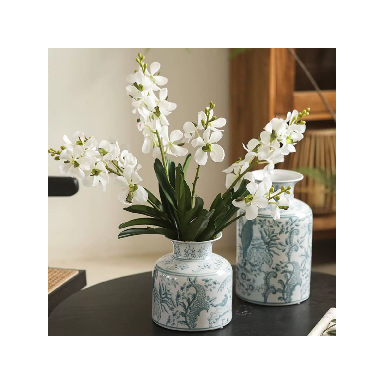 Faux Vanda Orchid Stem 24" Tall, White