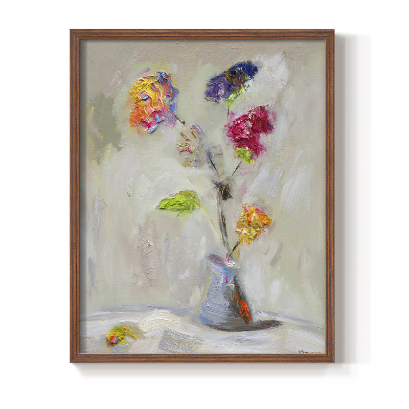 Imprimé floral néoplitanien - bois massif, H 10 po x l 8 po, Brun
