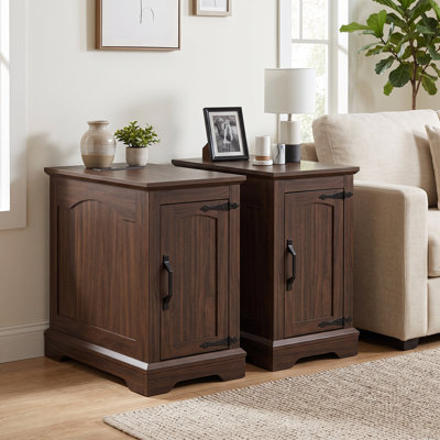 Table d'appoint étroite de 35 cm avec station de recharge et meuble de rangement