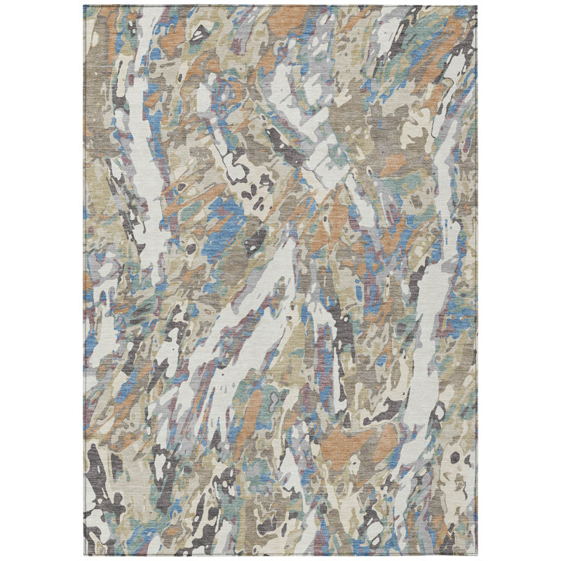 Machine Washable Indoor/Outdoor Chantille ACN2441 Abstract Rug, Ivory, 5' x 7'6"