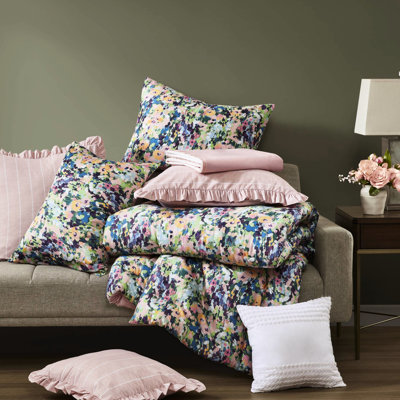 Édredon pour grand lit 8 pièces, floral numérique vif, rembourrage doux et coussins décoratifs 8 pièces, support en microfibre toutes saisons, Bartack, certification