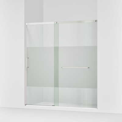 Porte de douche coulissante, H 75-1 / 2 po x 68-1 / 4 - 71-5 / 8 po, avec verre épais transparent 5/16 po avec bande d'intimité