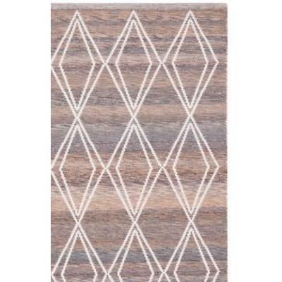 Tapis géométrique en polyester Kilim fabriqué à la main en brun / gris