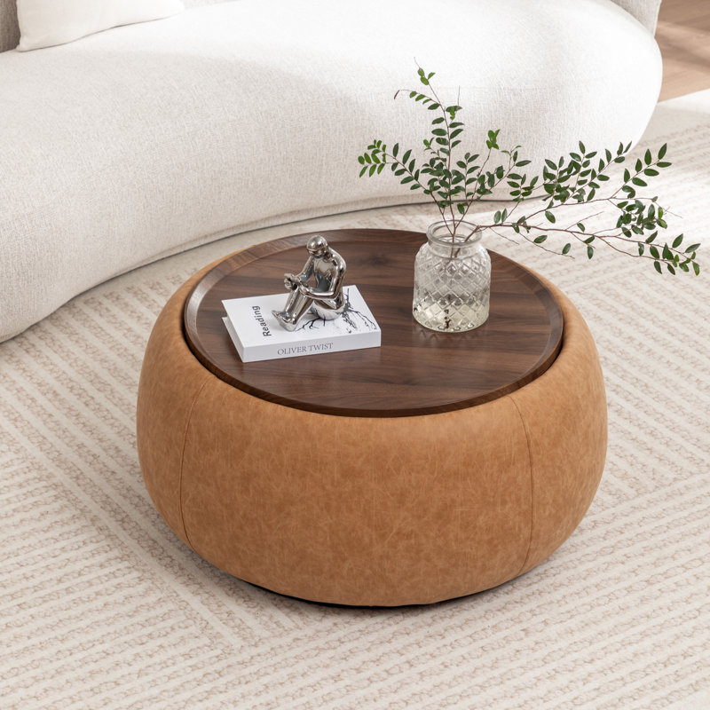 Repose-pieds de cocktail rond avec rangement Pietsch, Vintage Brown