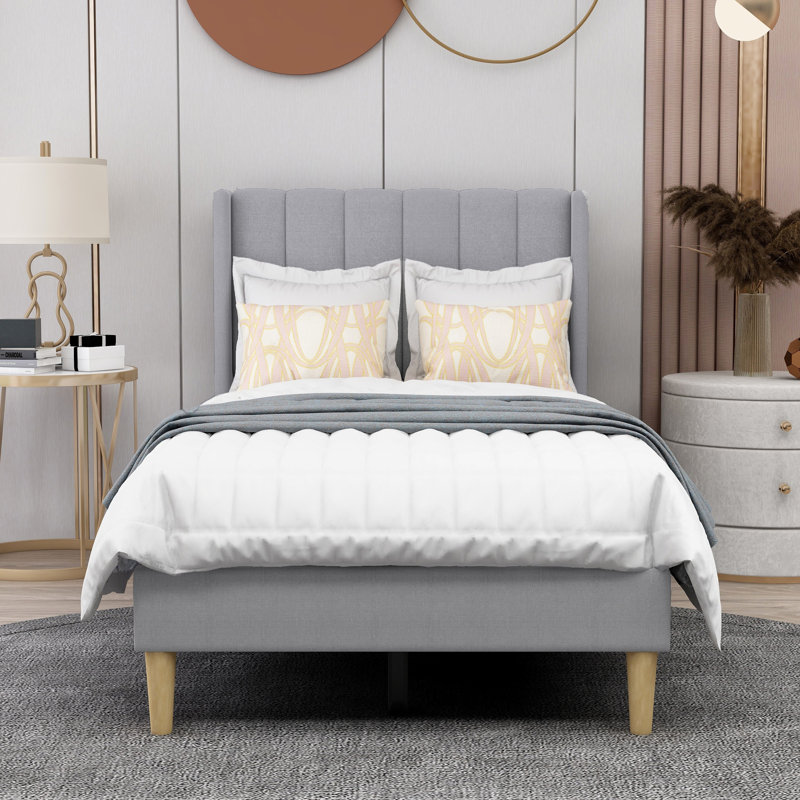 Lit plateforme tapissier avec tête de lit à oreilles Eriksay, Simple, Nouveau velours rose