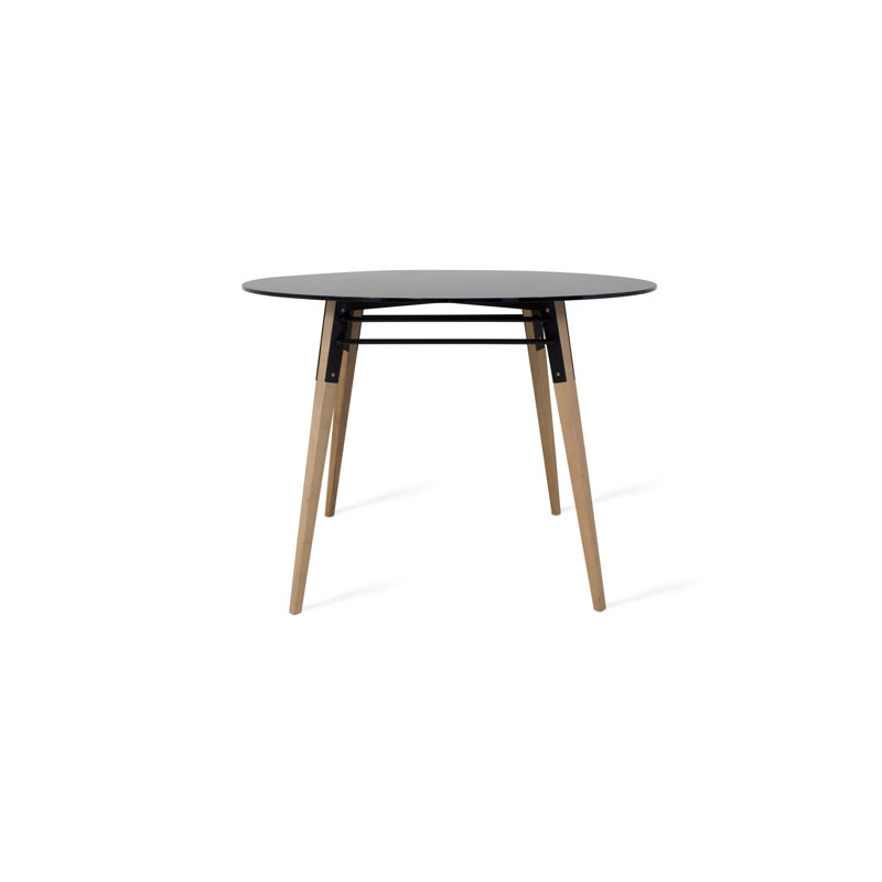 Tronk Round Glass Top Dining Table, Black/Oak