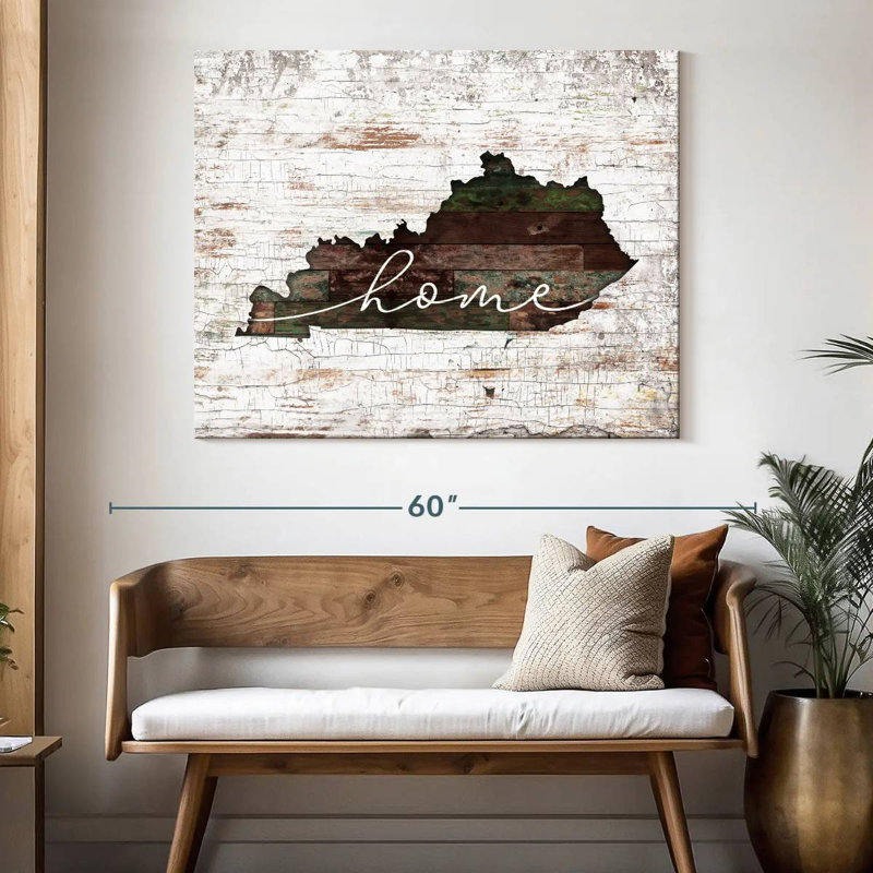 Kentucky Home Map sur impression sur toile, H 36 po x l 45 po x P 1,25 po