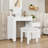 Makeup Vanity Desk with Flip‑Top Mirror, LED Light, Retractable Side Cabinet and Cushioned Stool-503604732
