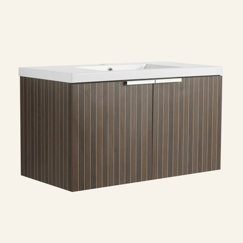 Armoire de salle de bain 36 po avec lavabo en résine, portes à fermeture douce, conception à fixation flottante