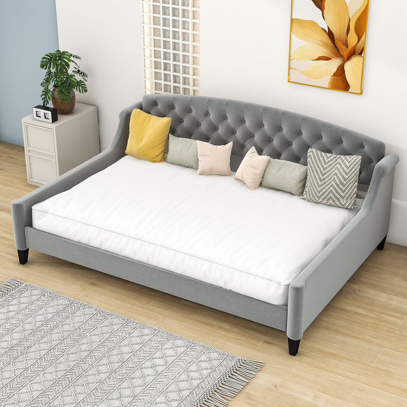 Jehnna Upholstered Tufted Button Daybed, Gray, Full