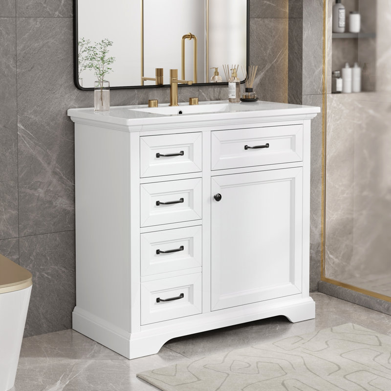 Meuble-lavabo 36 po avec comptoir en céramique, Blanc
