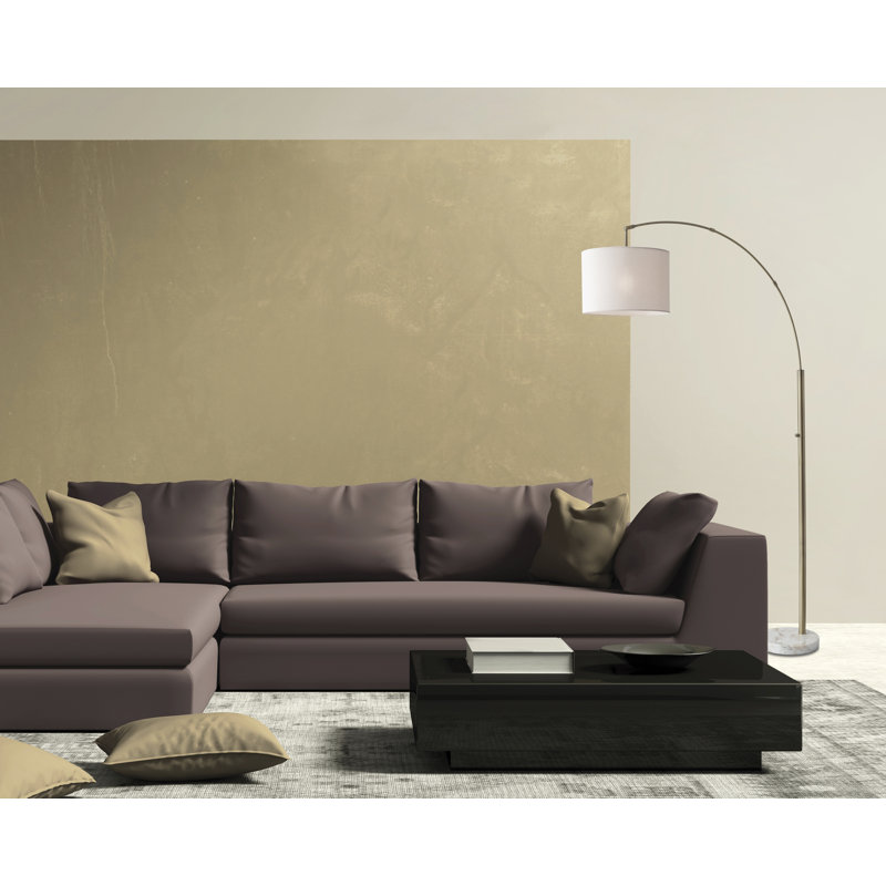 Roger 187cm Marble LED Arched Floor Lamp, Antique Brass Base/Off White Shade