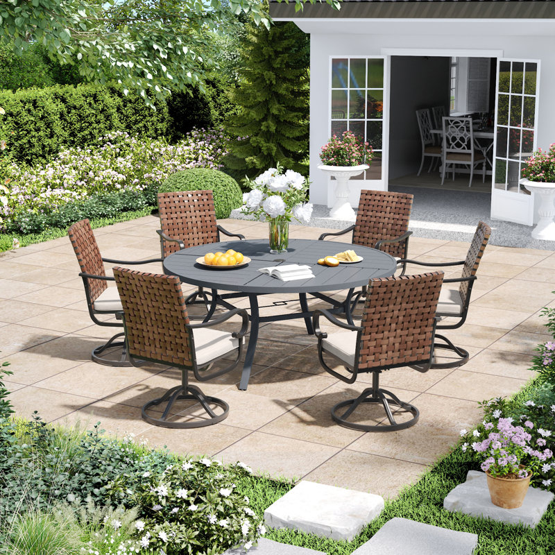 Ensemble repas pour 6 personnes avec chaises pivotantes coussinées, Gris