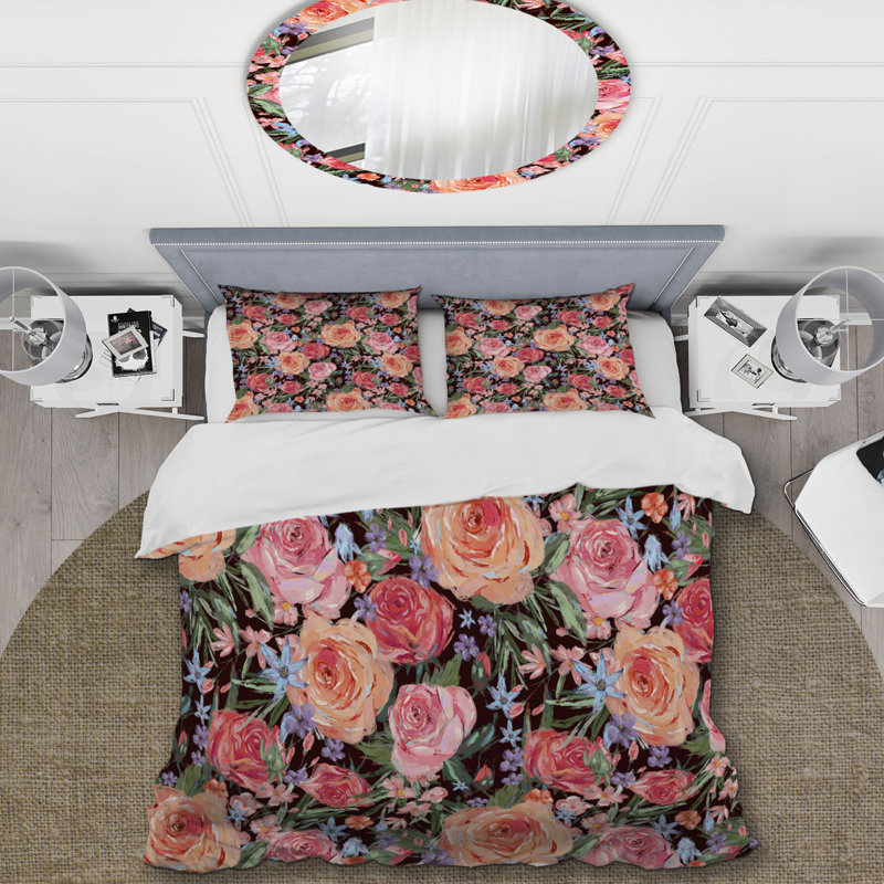 Pink Roses and Leaf - Ensemble de housse de couette Cabin & Lodge, Housse de couette simple + 1 taie décorative stan