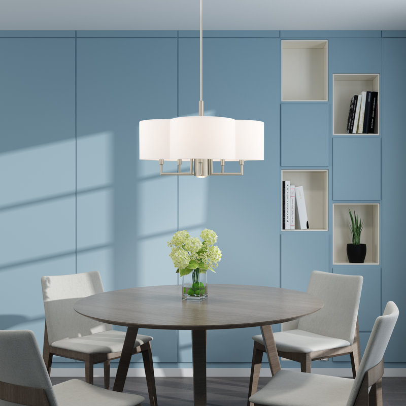 Lustre tambour 6 lumières à abat-jour Vino, 14.75"H x 24"W x 24"D, Blanc cassé
