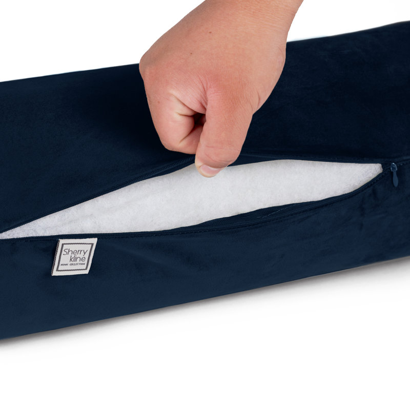 Sherry Kline Velvet Zippered Neck Roll Bolster (Set Of 2), Navy Blue