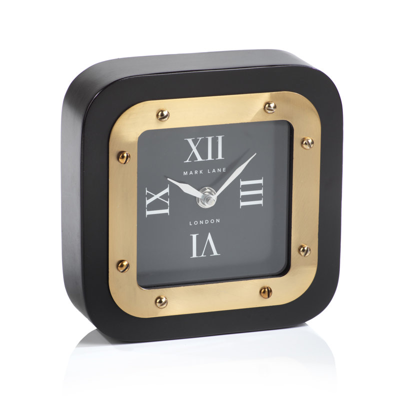 Horloge de table en métal analogique, H 6,75 po x l 6,75 po x P 2 po, Noir / or