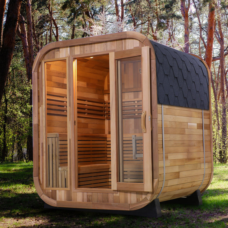 Outdoor Square Sauna, Patchwork Red Cedar Traditional Steam Sauna